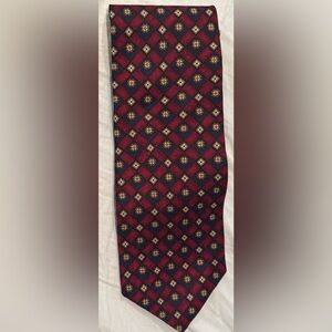 Pierre Balmain Couture 100% Silk Tie Vintage red blue yellow geometric floral